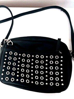Gothic Round Multi Studded Black Shoulder Bag Purse Faux Leather